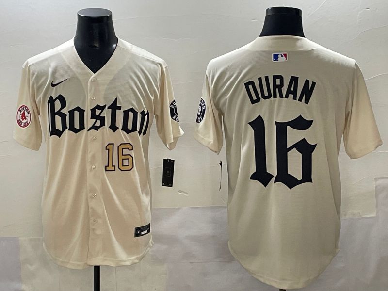 Men 2025 Boston Red Sox #16 Duran Cream Five generations Joint Name Nike MLB Jersey style 9